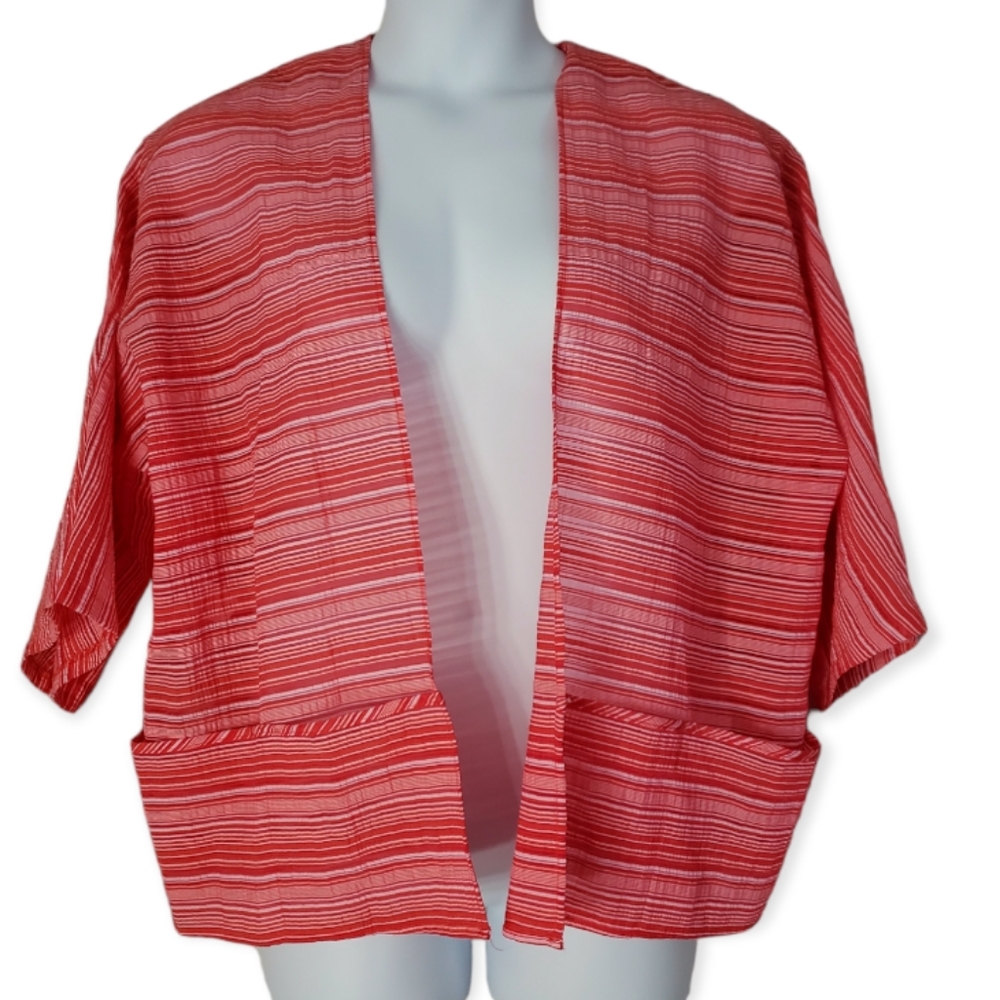 NWT Jones New York red striped open front oversize cardigan jacket Women Large